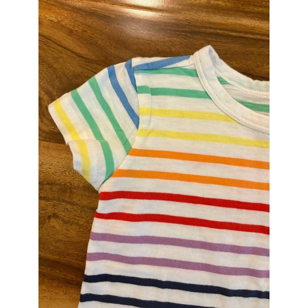 Primary Short Sleeve Pocket Tee, Rainbow Stripe, Size 3T